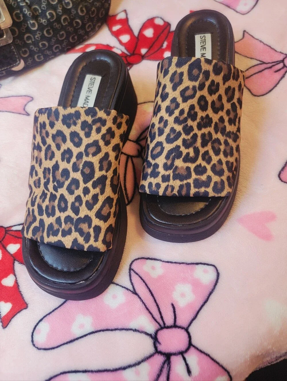 Y2k VTG Early 2000s Steve Madden Leopard Platform Slides Slip On Size 6